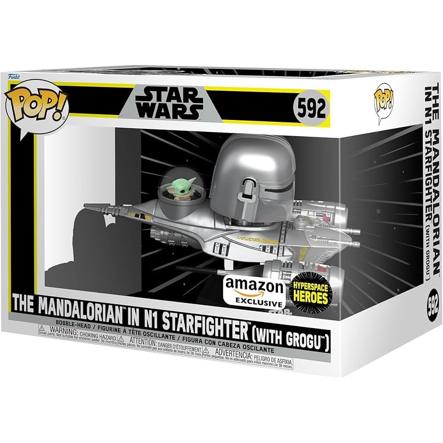 Funko Pop! The Mandalorian in N1 Starfighter (w/ Grogu) from Star Wars #592 Hyperspace Heroes Amazon Ex