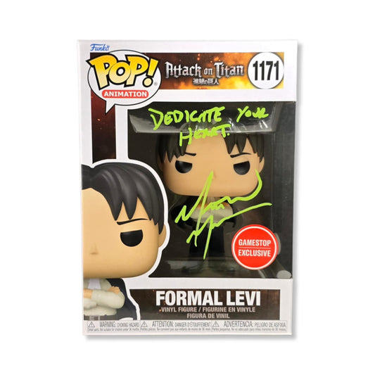 Matthew Mercer signed w/ quote Formal Levi Funko POP! AoT #1171 JSA Authenticated autograph